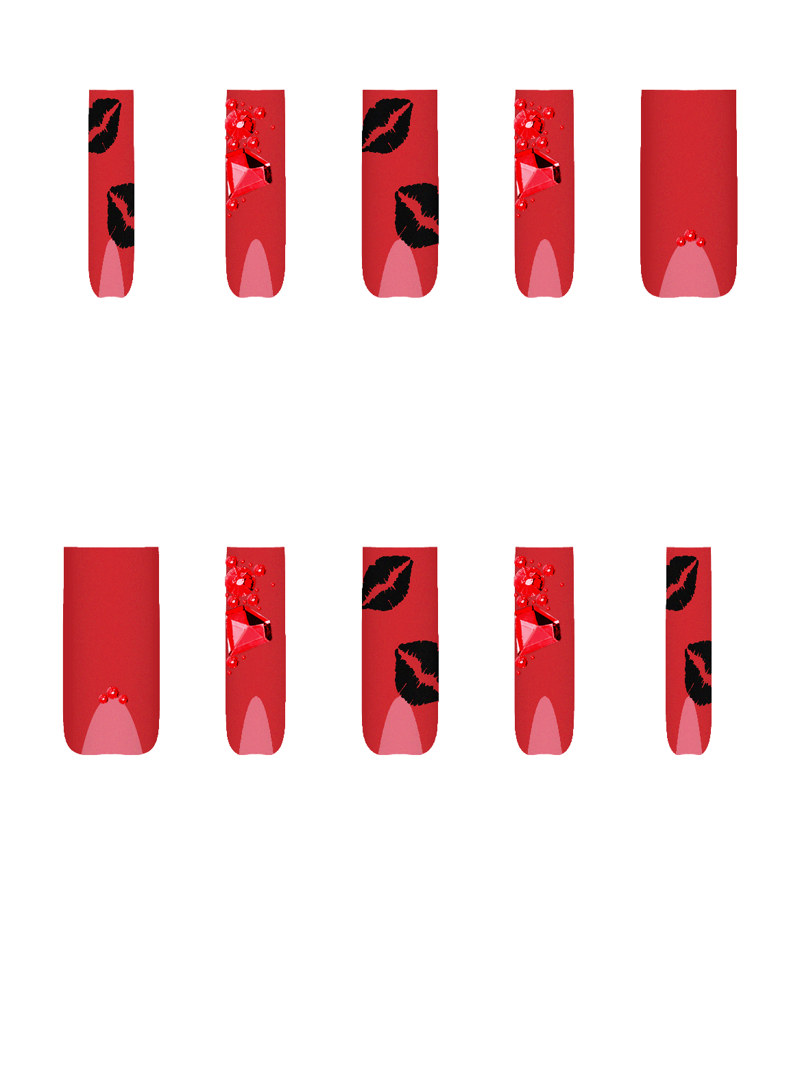Gem Rhinestone Red Bling Makeup Beauty Lip Kiss Lipstick Valentine's day Handmade Acrylic Press On Nails By @user052977 4WSQYfQToBEhW6uKKZyz