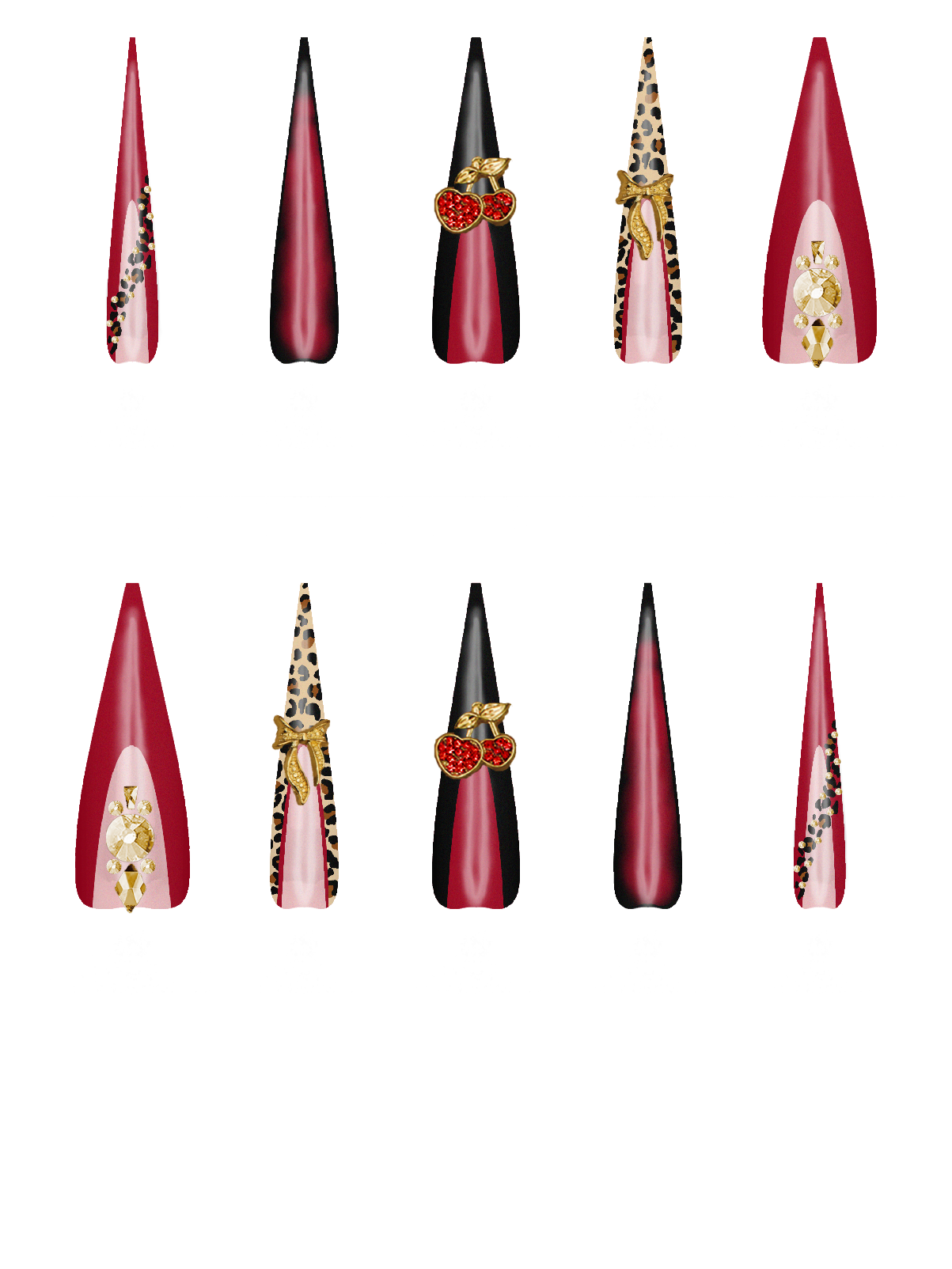 Gem Rhinestone Gold Bling Bows Golden Decoration Gift Girly Metal Fruit Cherry Red Handmade Acrylic Press On Nails By @iamjaybabie HrClzaLtPvltiYpn8EMx