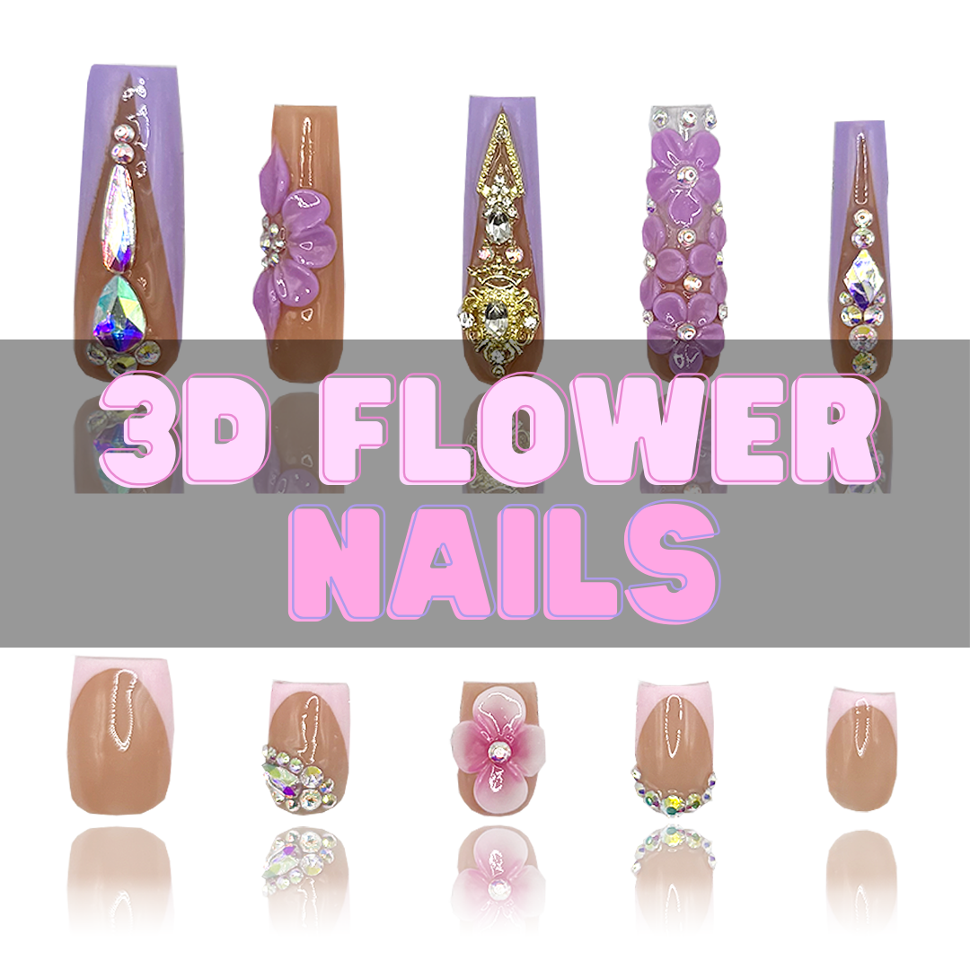 Nailzotica 3D Flower Reusable Acrylic Gel UV High Quality Handmade Luxury Press On Nails (Custom)