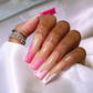 50 Shades of Pink - Long Length 40mm Pink Glitter Reusable Acrylic Gel UV Ballerina Shape High Quality Handmade Luxury Press On Nails