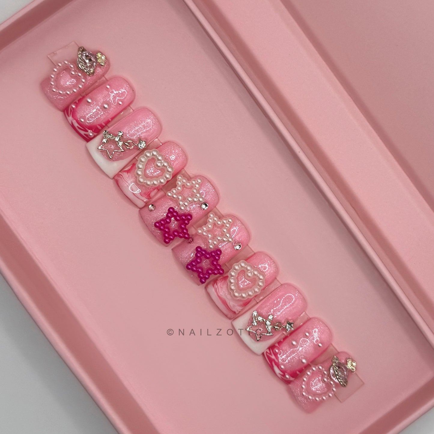 Nailzotica French Tip Reusable Acrylic Gel UV High Quality Handmade Luxury Press On Nails