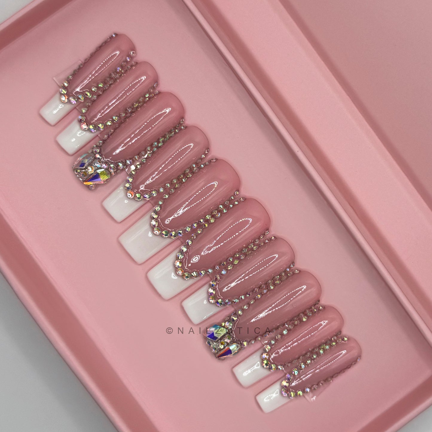 Nailzotica French Tip Reusable Acrylic Gel UV High Quality Handmade Luxury Press On Nails