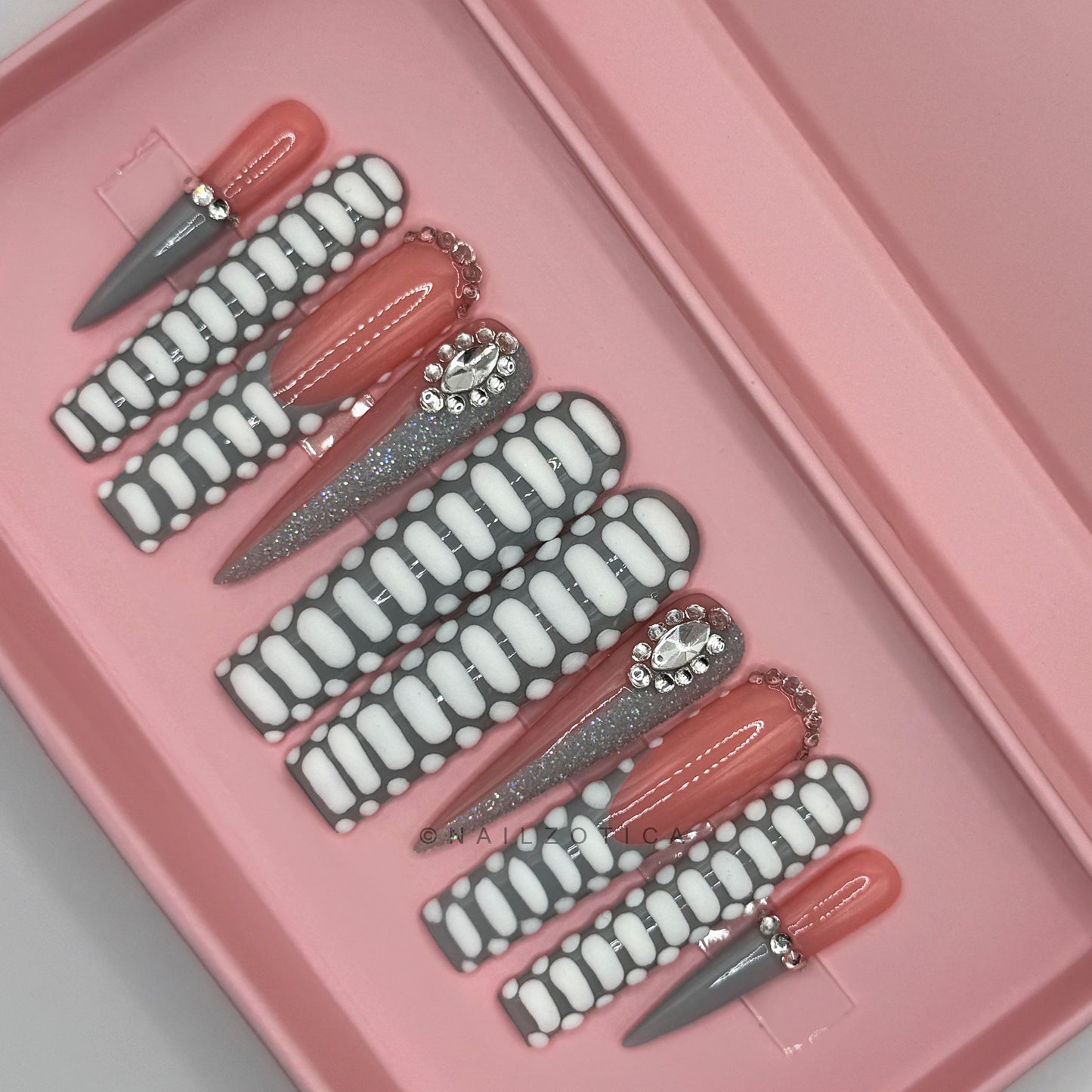 Nailzotica Extra Long Length Reusable Acrylic Gel UV High Quality Handmade Luxury Press On Nails