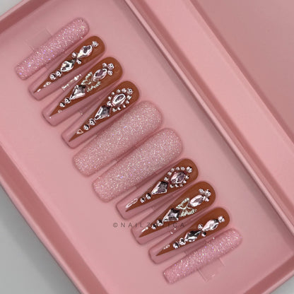 Nailzotica Pink Reusable Acrylic Gel UV High Quality Handmade Luxury Press On Nails