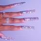 Boujie Bling - Extra Long Length 50mm & 55mm Silver Rhinestone Square Stiletto Shape Reusable Acrylic Gel UV High Quality Handmade Luxury Press On Nails