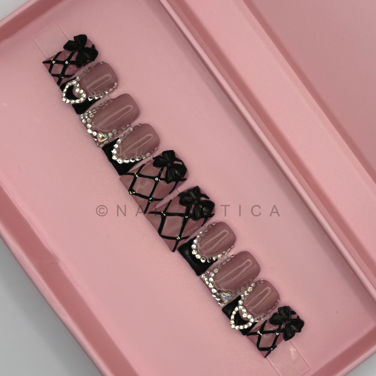 Nailzotica Bow Charm Reusable Acrylic Gel UV High Quality Handmade Luxury Press On Nails