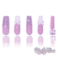 Bowtiful - Medium Length 35mm French Tip White Pink Base Square Shape Bow Charm Silver Rhinestone Lace High Quality Reusable Acrylic Gel UV Handmade Luxury Press On Nails