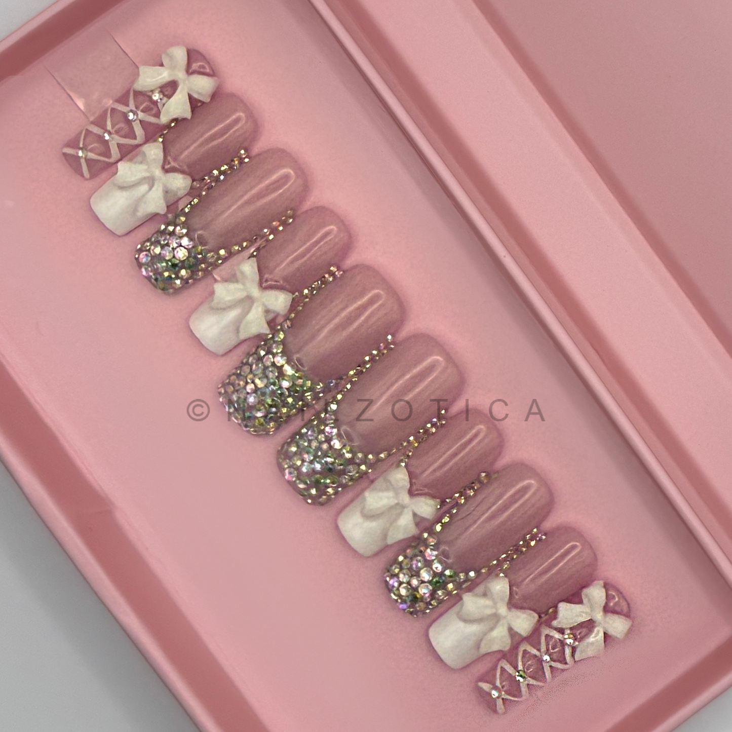 Nailzotica Bow Charm Reusable Acrylic Gel UV High Quality Handmade Luxury Press On Nails