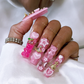 Charm Couture - Long Length 40mm Pink Square Shape Multi-Charm Acrylic Reusable UV Gel High Quality Handmade Luxury Press On Nails