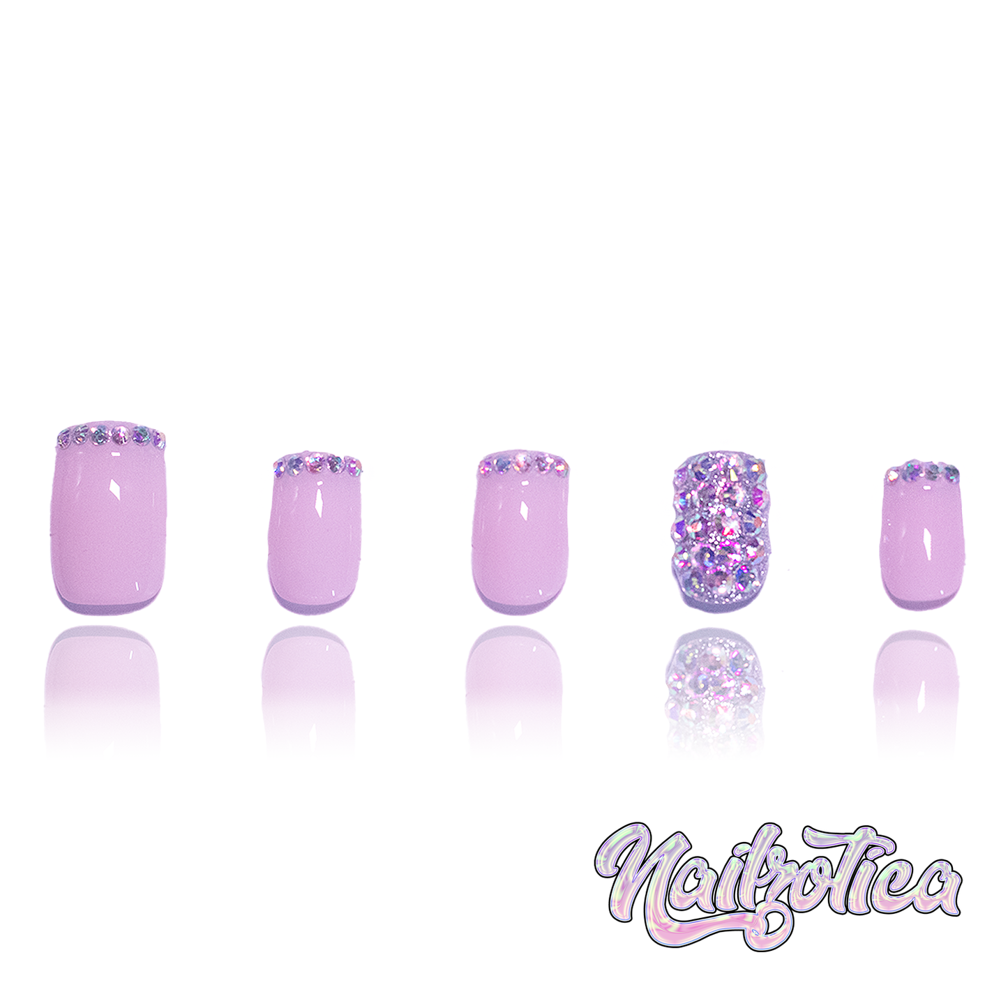 Diamond Diva - Short Length 20mm Square Shape Pink Base Silver Rhinestone Reusable Acrylic Gel UV High Quality Handmade Luxury Press On Nails (Custom)
