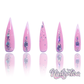 Diamond Stiletto - Long Length 40mm Stiletto Pointy Shape Pink Base White French Silver Rhinestone Reusable Acrylic Gel UV High Quality Handmade Luxury Press On Stiletto Nails