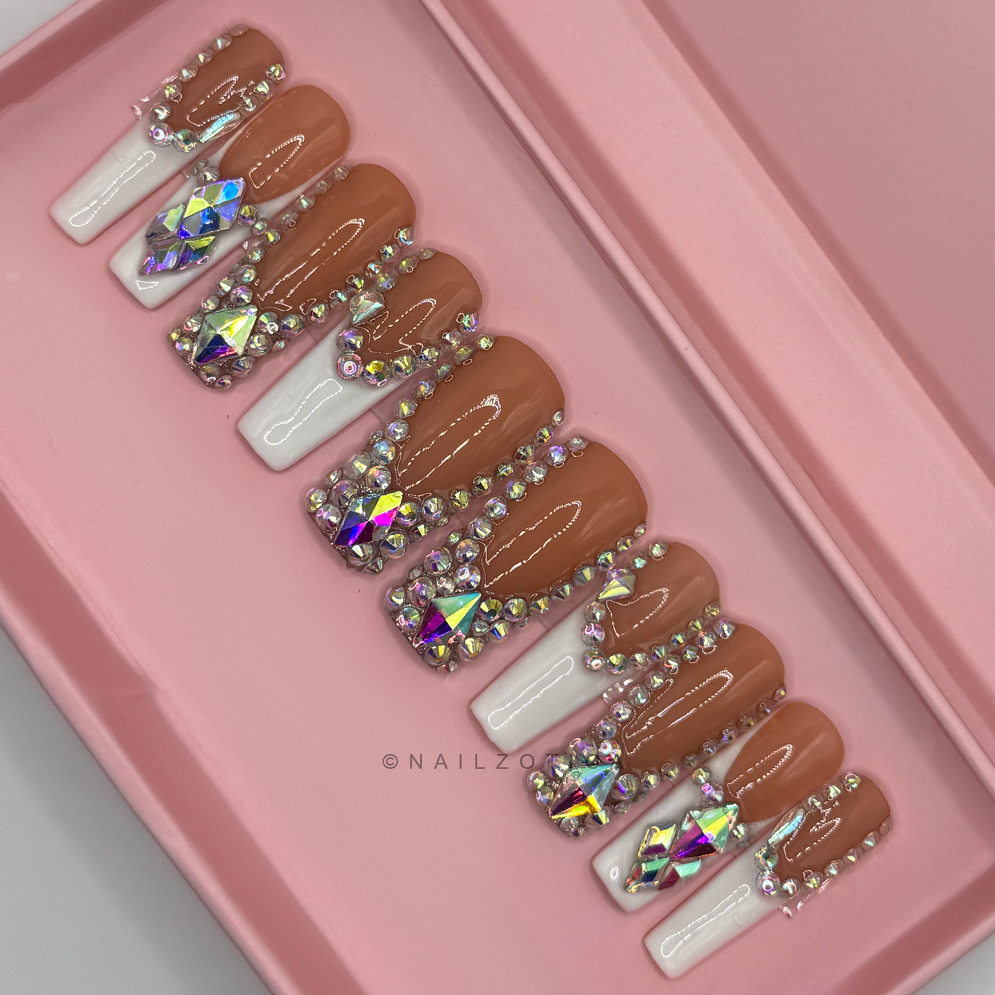 Nailzotica French Tip Reusable Acrylic Gel UV High Quality Handmade Luxury Press On Nails