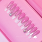 French & Fancy - Long Length 40mm Square Shape White French Tip Pink Base Silver Rhinestone Reusable Acrylic Gel UV Hand-Painted High Quality Handmade Luxury Press On Nails