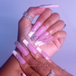 French & Fancy - Long Length 40mm Square Shape White French Tip Pink Base Silver Rhinestone Reusable Acrylic Gel UV Hand-Painted High Quality Handmade Luxury Press On Nails