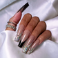 Frenchie Bling - Long Length 40mm French Tip White Black Pink Nude Natural Base Silver Rhinestone Reusable Acrylic Gel UV Hand-Painted High Quality Handmade Luxury Press On Nails