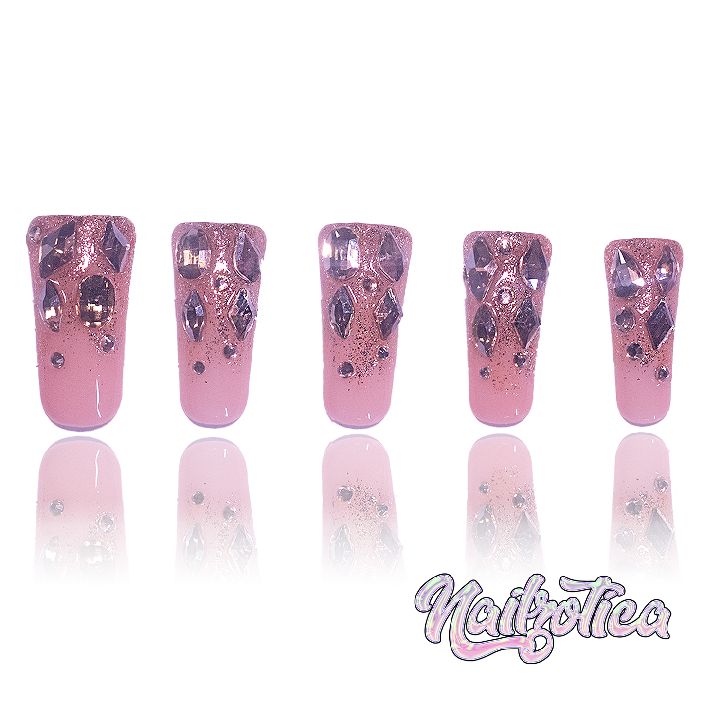 Gilded Gold - Extra Long Length 50mm Stiletto Medium Length Duck Shape Transparent Nude Base Glitter Ombre Gold Rhinestone Reusable Acrylic Gel UV Hand-Painted High QualityHandmade Luxury Press On Nails