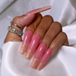 Glitter Goddess - Long Length 25mm & 40mm Short Length Square Shape Gold Glitter French Tip Pink Transparent Base Reusable Acrylic Gel UV Hand-Painted High Quality Handmade Luxury Press On Nails