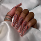 Glitz & Glitter - Long Length 40mm Square Shape Natural Pink Matte Base Black Glitter Swirls Reusable Acrylic Gel UV Hand-Painted High Quality Handmade Luxury Press On Nails