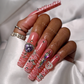 Jewel Junkie - Extra Long Length 55mm Square Shape Pink Semi-Transparent Base White Animal Zebra Print Star Heart Pearl Dollar Sign Bow Jewel Charm Silver Rhinestone Reusable Acrylic Gel UV Hand-Painted High Quality Handmade Luxury Press On Nails