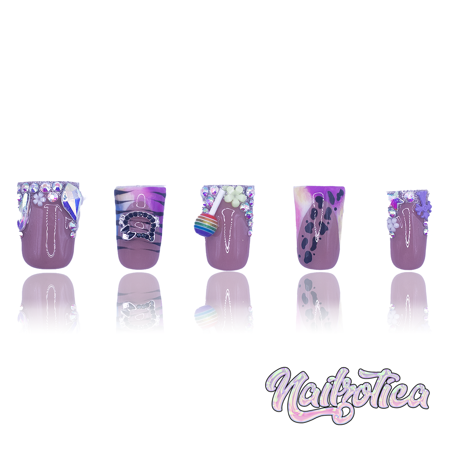 Lisa Frankz - Short Length 25mm Tapered Duck Shape Animal Black Leopard Zebra Print Reusable Acrylic Gel UV Hand-Painted High Quality Handmade Luxury Press On Duck Nails