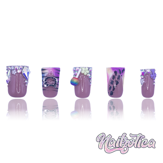 Lisa Frankz - Short Length 25mm Tapered Duck Shape Animal Black Leopard Zebra Print Reusable Acrylic Gel UV Hand-Painted High Quality Handmade Luxury Press On Duck Nails