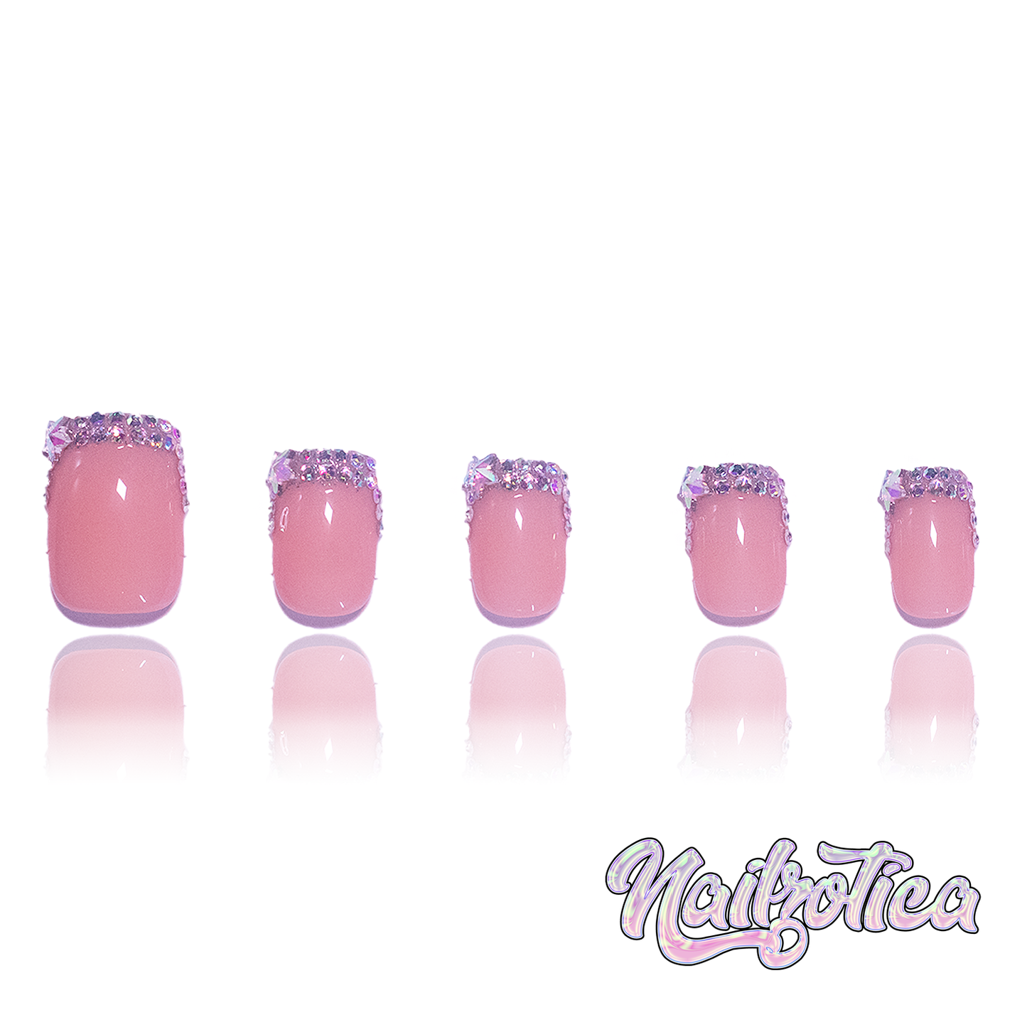 Modest Muse - Short Length 20mm Square Shape Star Charm Silver Rhinestone French Tip Natural Nude Transparent Base Reusable Acrylic Gel UV Hand-Painted High Quality  Handmade Luxury Press On Nails