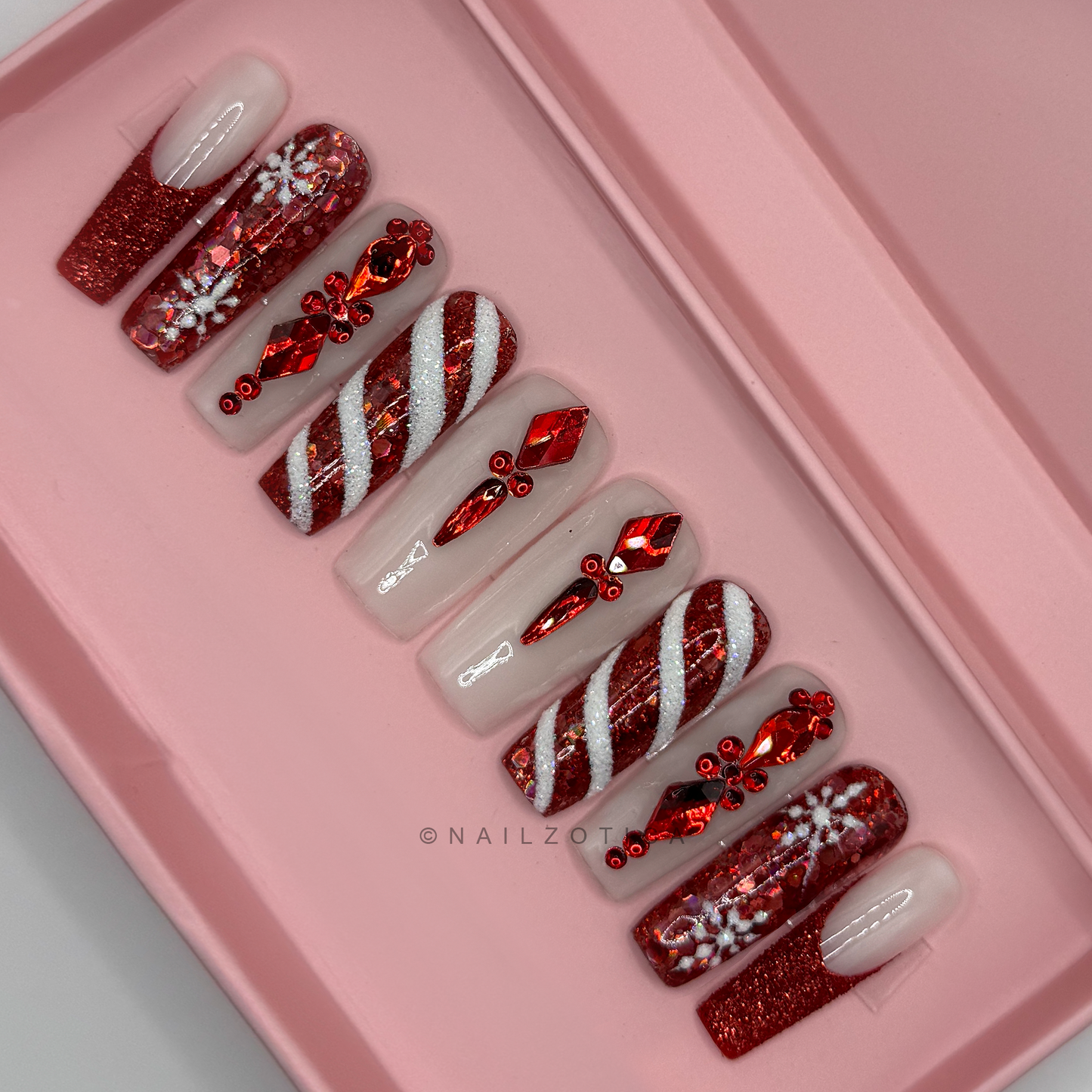 Nailzotica French Tip Reusable Acrylic Gel UV High Quality Handmade Luxury Press On Nails