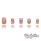 Pink Petals - Short Length 20mm Square Shape 3D Flower Pink French Tip Rhinestone Reusable Acrylic Gel UV Hand-Painted High Quality Handmade Luxury Press On Nails