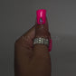 Pink Ur Poison - Long Length Medium Length 30mm & 40mm Square Shape Duck Shape Hot Pink Glitter French Tip Silver Rhinestone Reusable Acrylic Gel UV Hand-Painted High Quality Handmade Luxury Press On Nails
