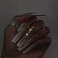 Fancy French - Extra Long Length 55mm Square Shape French Tip White Silver Rhinestone Reusable Acrylic Gel UV Hand-Painted High Quality Handmade Luxury Press On Nails
