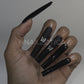 Noir Butterfly - Extra Long Length 55mm Medium Length Square Shape Matte Black Glitter Silver Butterfly Charm Reusable Acrylic Gel UV Hand-Painted High Quality Handmade Luxury Press On Nails