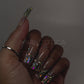 Sparkly French - Medium Length 35mm Square Shape Silver Gold Rhinestone French Tip Nude Transparent Natural Base Reusable Acrylic Gel UV Hand-Painted High Quality  Handmade Luxury Press On Nails