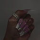 French & Fancy - Long Length 40mm Square Shape White French Tip Pink Base Silver Rhinestone Reusable Acrylic Gel UV Hand-Painted High Quality Handmade Luxury Press On Nails