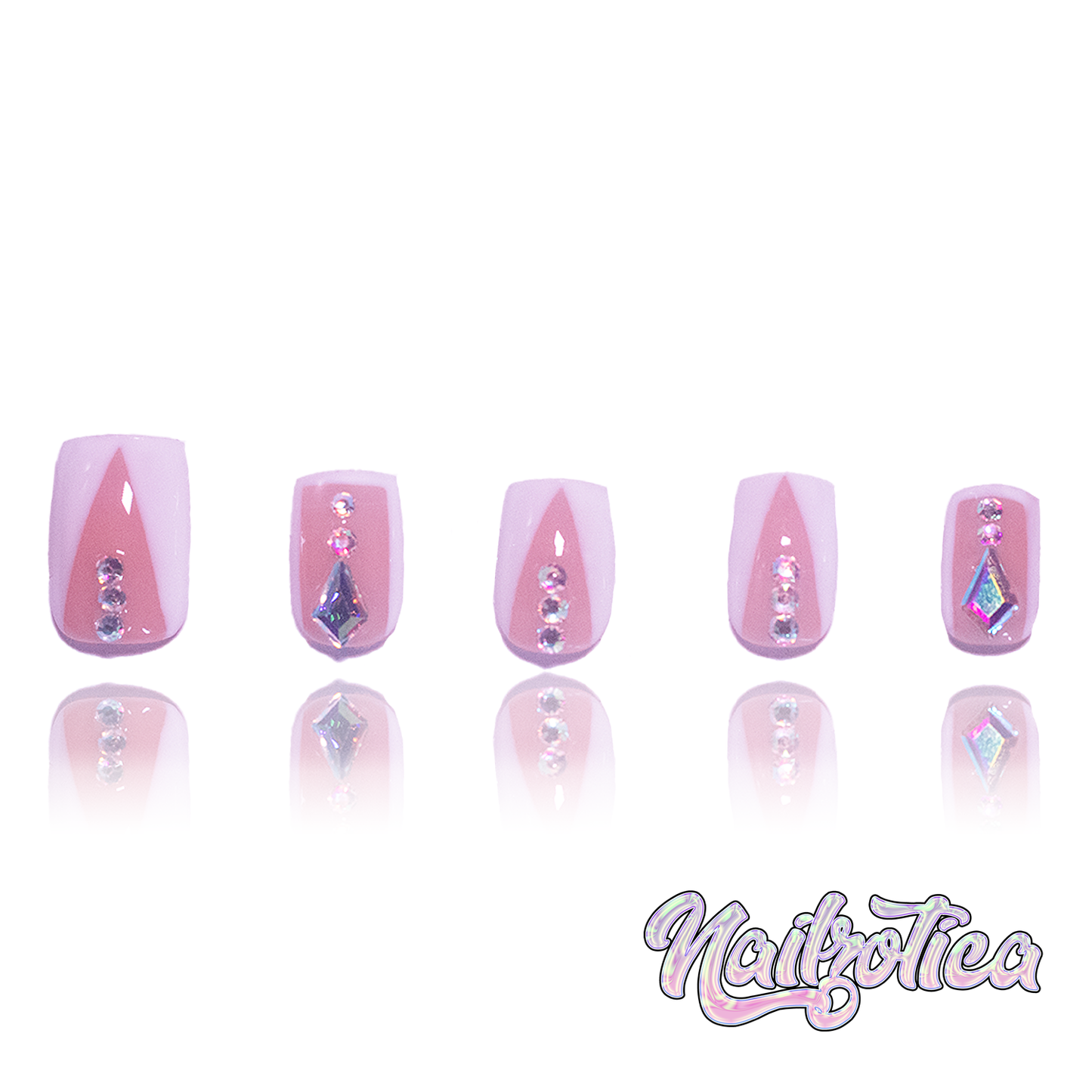 Rich Gurl - Short Length 25mm Square Shape White French Tip Silver Rhinestone Reusable Acrylic Gel UV Hand-Painted High Quality Handmade Luxury Press On Nails