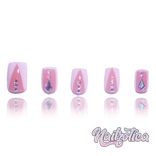 Rich Gurl - Short Length 25mm Square Shape White French Tip Silver Rhinestone Reusable Acrylic Gel UV Hand-Painted High Quality Handmade Luxury Press On Nails