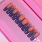 Royal Rebel - Medium Length 35mm Square Shape Ombre Gradient Natural Transparent Nude Base Royal Blue Gold Rhinestone Handmade Luxury Press On Nails