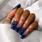 Royal Rebel - Medium Length 35mm Square Shape Ombre Gradient Natural Transparent Nude Base Royal Blue Gold Rhinestone Handmade Luxury Press On Nails