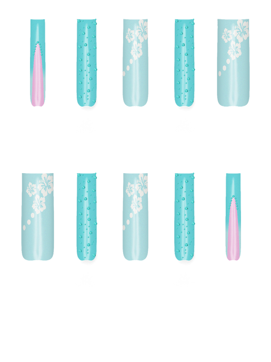 Floral Flower Tropical Circle Shapes Basic Gem Rhinestone Light blue Blue Bling  Handmade Acrylic Press On Nails By @user746372 k20RGZGXR41DbUDlP3BC