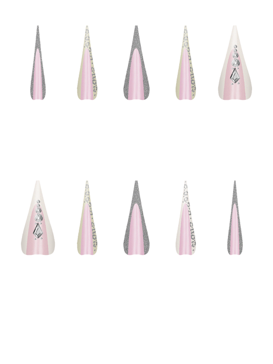 Gem Rhinestone Silver Bling  Handmade Acrylic Press On Nails By @user447986 t0IOgiDp3eS7ivvkOM7u