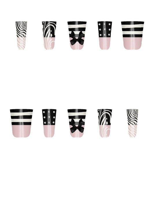 Gem Rhinestone Silver Bling Bows Decoration Gift Girly Resin Black Border Frame Floral Swirls Abstract Strokes Brush Flowers Zebra Stripes Animal Animal print  Handmade Acrylic Press On Nails By @user447986 yLGRDce5r9WGC1XWpaKb