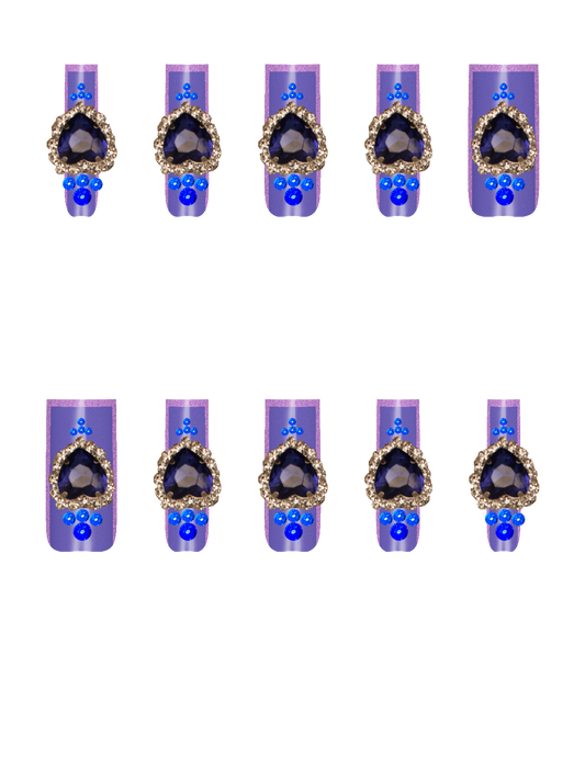 Heart Love Valentine's day Silver Bling Metal Rhinestone Blue Gem Royal blue  Handmade Acrylic Press On Nails By @jperi123 TJASDP4DjPeM86CIW7CG