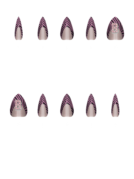 Zebra Stripes Animal Bling Rhinestone Alphabet Letter Silver Metal Pink  Handmade Acrylic Press On Nails By @iamjaybabie 1pGMtxMlRJcUn9hOgCz8