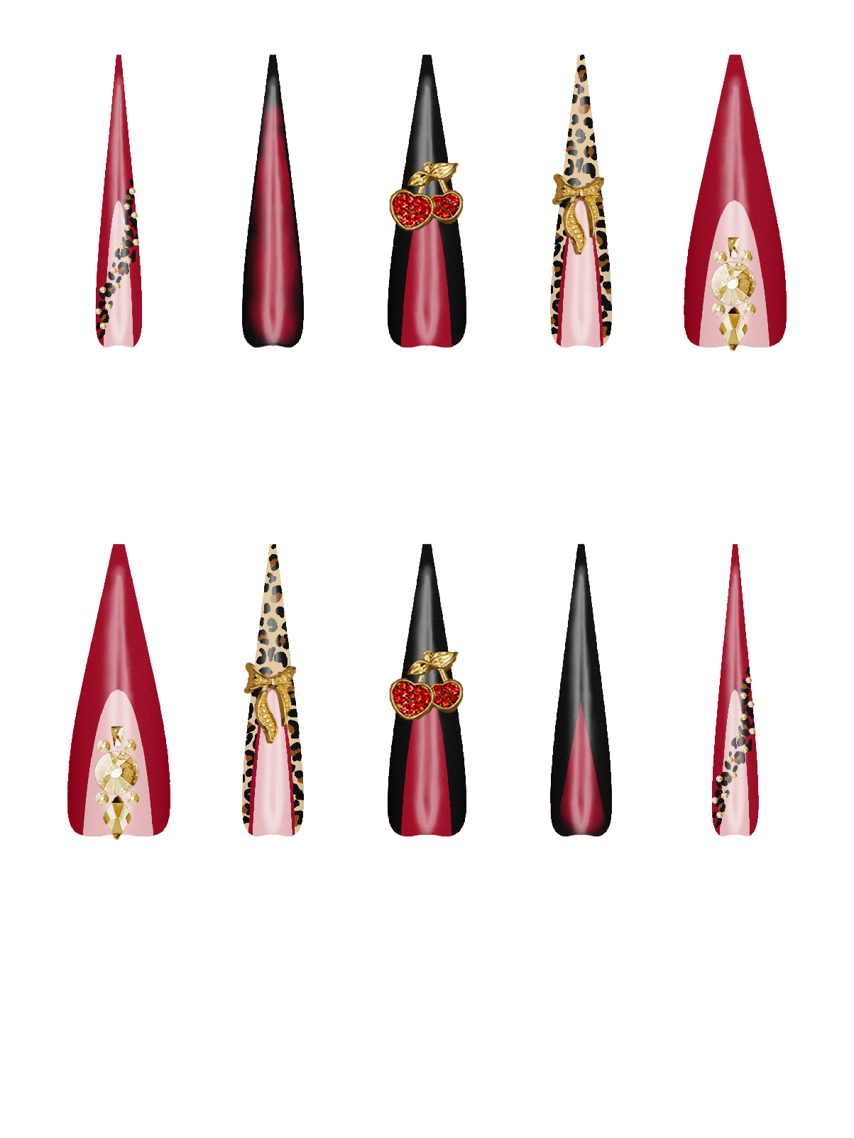 Gem Rhinestone Gold Bling Bows Golden Decoration Gift Girly Metal Fruit Cherry Red  Handmade Acrylic Press On Nails By @iamjaybabie 2GBKKGtmpquiazjUHIFr