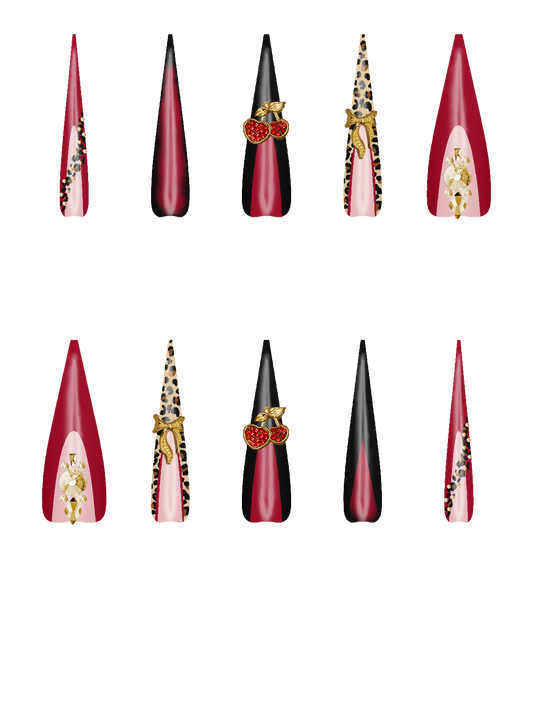 Gem Rhinestone Gold Bling Bows Golden Decoration Gift Girly Metal Fruit Cherry Red  Handmade Acrylic Press On Nails By @iamjaybabie 2GBKKGtmpquiazjUHIFr