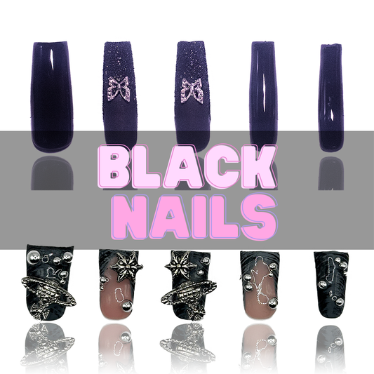 Nailzotica Black Reusable Acrylic Gel UV High Quality Handmade Luxury Press On Nails (Custom)