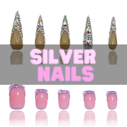 Nailzotica Silver Reusable Acrylic Gel UV High Quality Handmade Luxury Press On Nails (Custom)