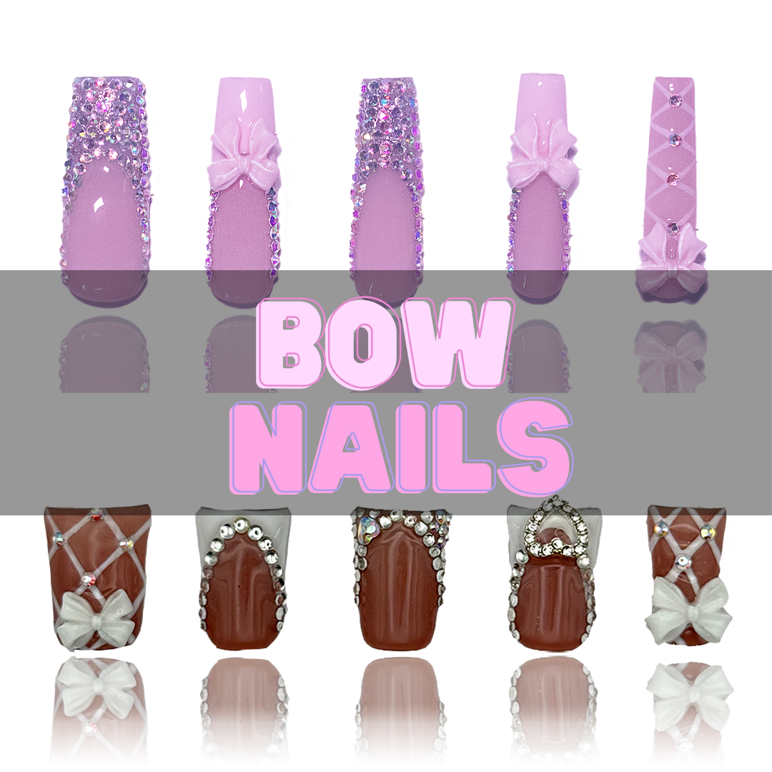 Nailzotica Bow Charm Reusable Acrylic Gel UV High Quality Handmade Luxury Press On Nails (Custom)