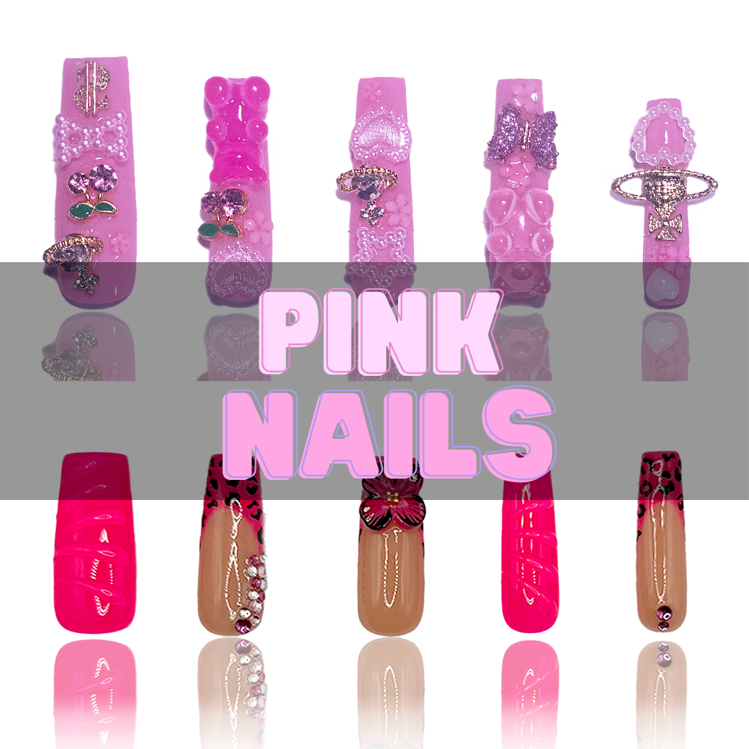 Nailzotica Pink Reusable Acrylic Gel UV High Quality Handmade Luxury Press On Nails