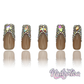 Sparkly French - Medium Length 35mm Square Shape Silver Gold Rhinestone French Tip Nude Transparent Natural Base Reusable Acrylic Gel UV Hand-Painted High Quality  Handmade Luxury Press On Nails