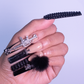 Style Killa - Extra Long Length 55mm Ballerina Shape Silver Glitter Embossed Croc Print Black Rhinestone Cross Gun Teddy Bear Removable Magnetic Pom-Pom Reusable Acrylic Gel UV Hand-Painted High Quality Handmade Luxury Press On Nails